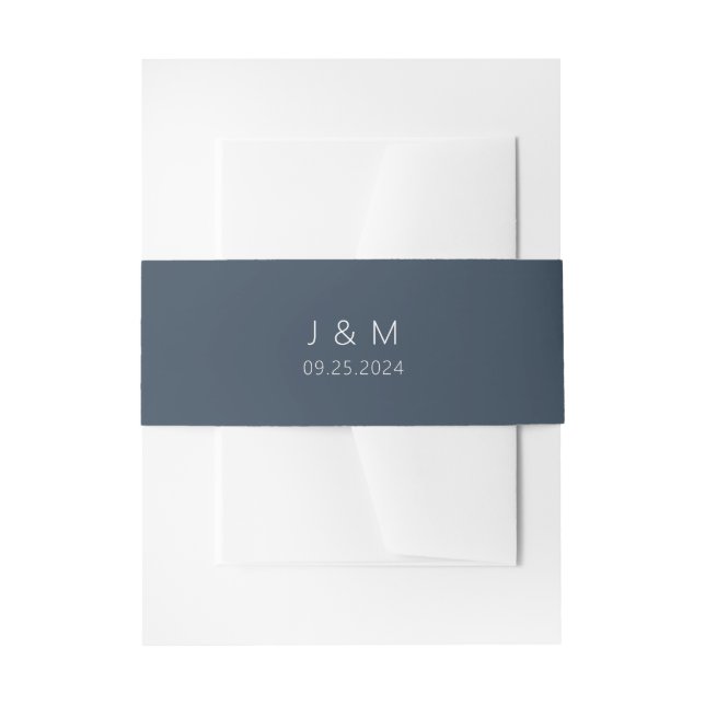 Classic Minimal Navy Blue & White Monogram Wedding Einladungsbanderole (Vorderseite Beispiel)
