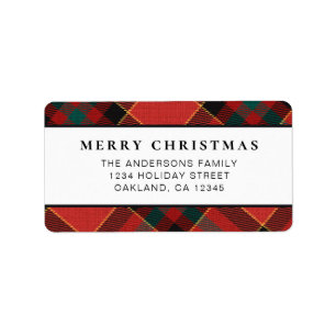 Classic Minimal Red and Green Kariert Christmas Adressaufkleber