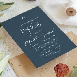 Classic Minimal White Blue Girl Taufe Einladung