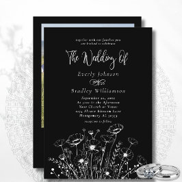 Classic Minimal White Wildblume Black Wedding Einladung