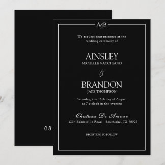 Classic Minimalist Ampersand Monogram Black White  Einladung