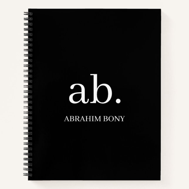 Classic Minimalist Black & White Monogram Notizbuch (Vorderseite)