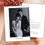 Classic Minimalist Black White Photo Wedding Dankeskarte<br><div class="desc">Minimalist and elegant one-photo wedding thank you card featuring a beautiful black-and-white photo on a soft white background. This modern wedding photo thank you card is perfect for sharing a favorite moment from your special day while expressing your gratitude to family and friends. The back showcases the couple’s names in...</div>