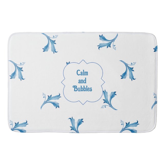 Classic Minimalist Blue Tile Leaf Ornaments Badematte (Vorderseite)