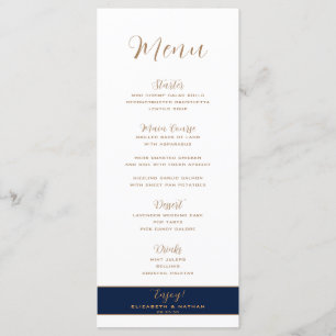 Classic Minimalist Gold Marine Blue Mariage Menu
