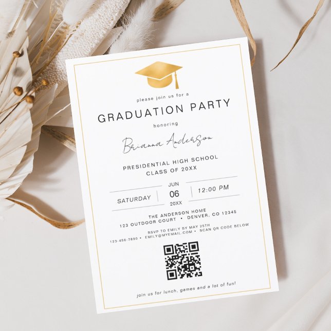 Classic Minimalistisch Gold QR Code Graduation Par Einladung (Von Creator hochgeladen)
