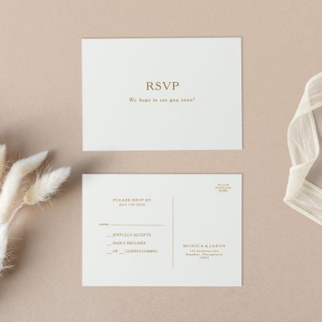 Classic Minimalistisch Gold Wedding RSVP Postcard Postkarte (Von Creator hochgeladen)