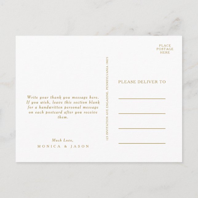 Classic Minimalistisch Gold Wedding Vielen Dank Po Postkarte (Rückseite)