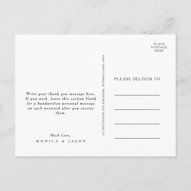 Classic Minimalistisch Wedding Vielen Dank Postcar Postkarte (Rückseite)