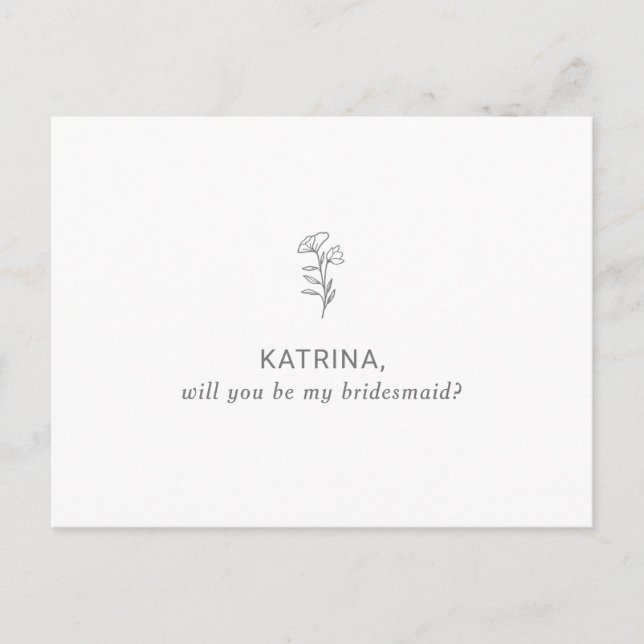 Classic Minimalistisch werden Sie meine Bridemaid  Einladungspostkarte (Vorderseite)