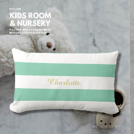Classic Mint Green Stripe Pillow with Name Lendenkissen