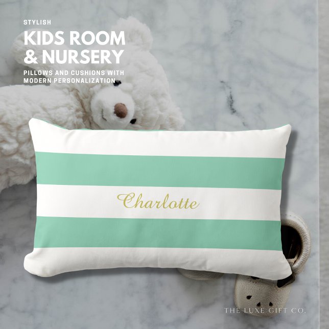 Classic Mint Green Stripe Pillow with Name Lendenkissen (Von Creator hochgeladen)