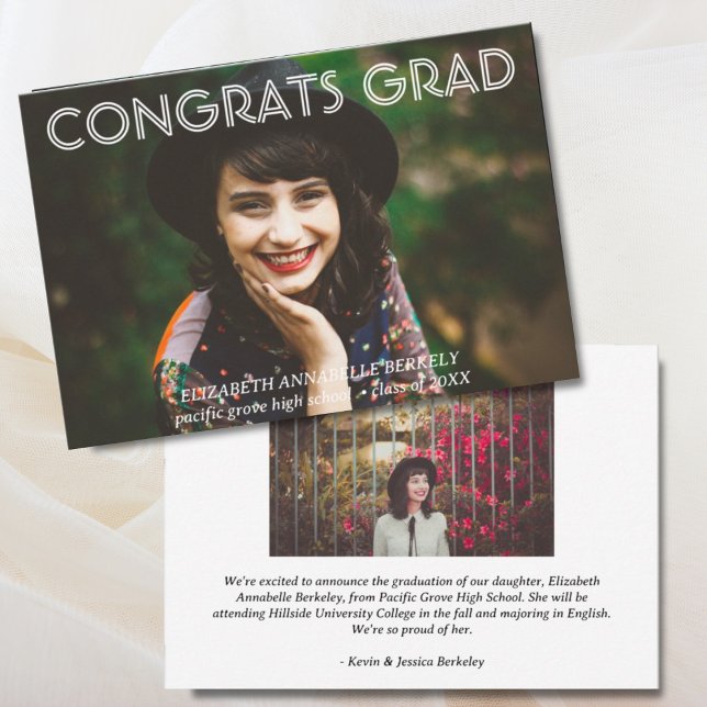 Classic Modern Abschluss Foto Announcement Cards Einladung (Classic Modern Graduation Photo Announcement Cards)