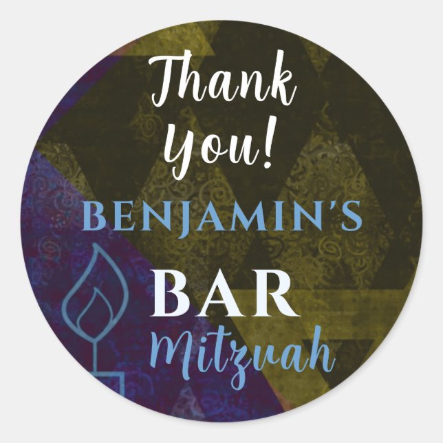 Classic Modern Blue Bar Mitzvah Bold Vielen Dank Runder Aufkleber (Vorderseite)