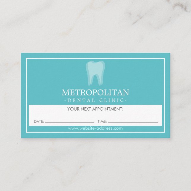 Classic Modern Dentist Tooth Logo Aqua Termin Visitenkarte (Vorderseite)