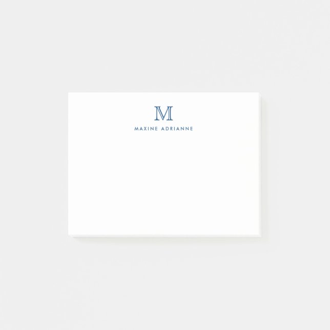 Classic Modern Elegant Navy Blue Monogram Initial Post-it Klebezettel (Vorderseite)
