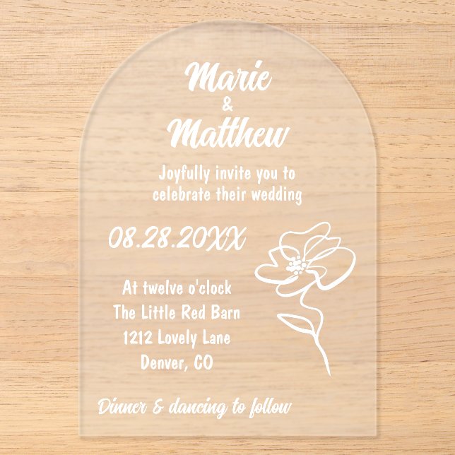 Classic & Modern Floral Wedding Akryllische Einlad Acryleinladungen (Vorderseite)