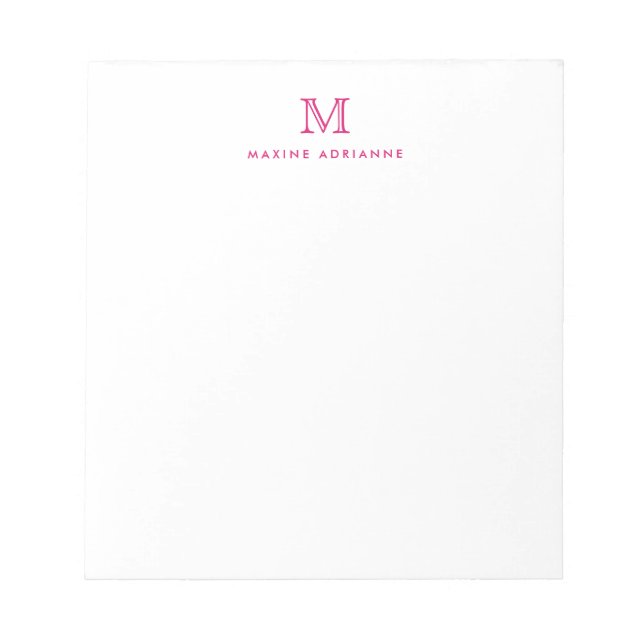 Classic Modern Girly Magenta Pink Monogram Initial Notizblock (Vorderseite)