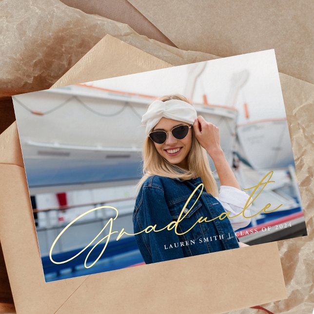 Classic Modern Gold Calligraphy Graduation Party Folieneinladung (Von Creator hochgeladen)