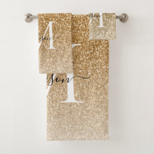 Classic Modern Gold Glitzer Monogram Girly Script Badhandtuch Set