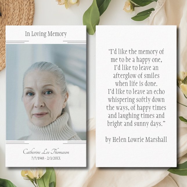 Classic Modern In Loving Memory Photo Prayer Card Visitenkarte (Classic Modern In Loving Memory Photo Prayer Card)