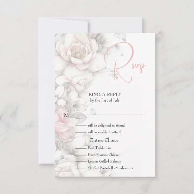 Classic Modern Ivory and Blush Floral  RSVP Karte (Vorderseite)