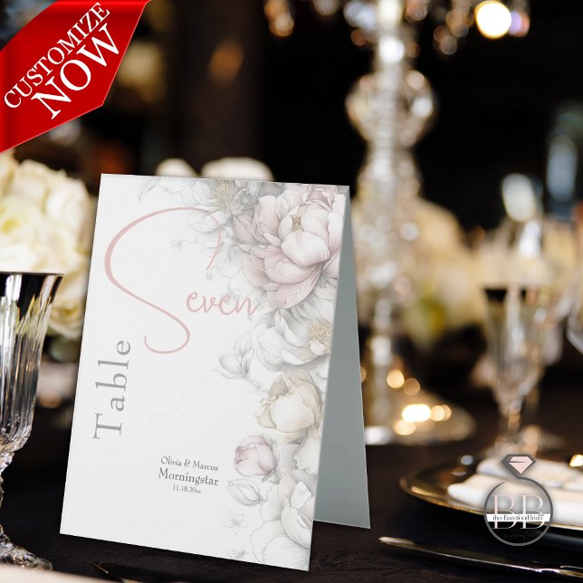 Classic Modern Ivory and Blush Floral  Tischaufsteller (Von Creator hochgeladen)