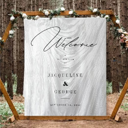Classic Modern Rustic Wood Winter Wedding Willkomm Wandteppich