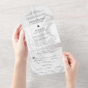 Classic Modern Rustic Woodgrain Winter Wedding All In One Einladung