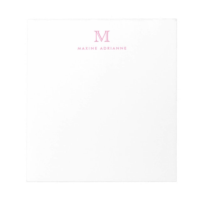 Classic Modern Simple Basic Pink Monogram Initial Notizblock (Vorderseite)