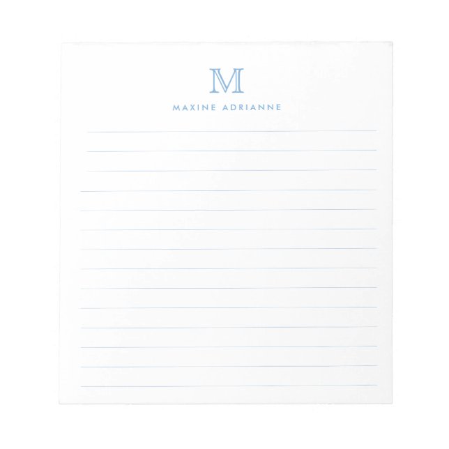 Classic Modern Simple Dusty Blue Monogram Lined Notizblock (Vorderseite)