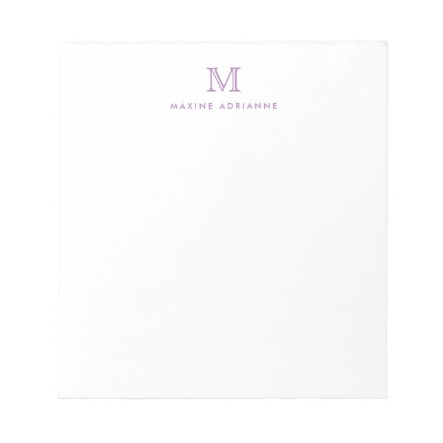Classic Modern Simple Lila Monogram Initial Notizblock (Vorderseite)