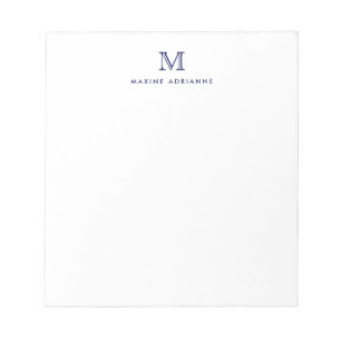 Classic Modern Simple Navy Blue Monogram Initial Notizblock