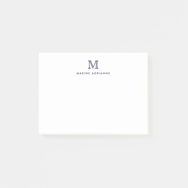 Classic Modern Simple Navy Blue Monogram Initial Post-it Klebezettel (Vorderseite)