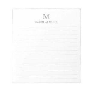 Classic Modern Simple Silver Gray Monogram Lined Notizblock
