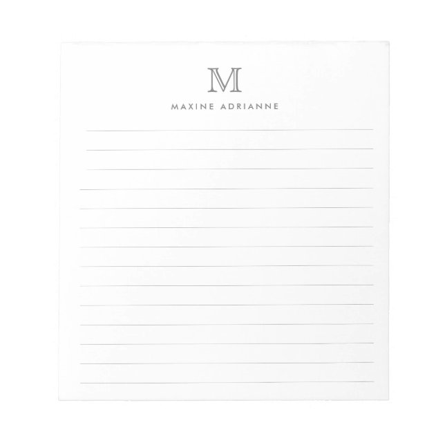 Classic Modern Simple Silver Gray Monogram Lined Notizblock (Vorderseite)