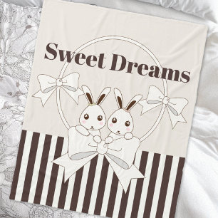 Classic Modern Stripe Niedlich Twin Bunny Kids Gir Fleecedecke