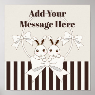 Classic Modern Stripe Niedlicher Cartoon Twin Bunn Poster