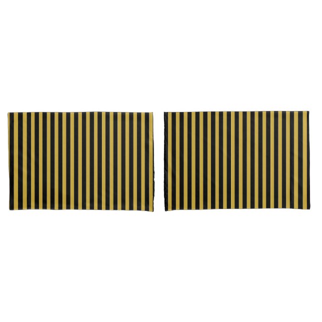 Classic Modern Striped Black and Metallic Gold Kissenbezug (Vorderseite-Set)