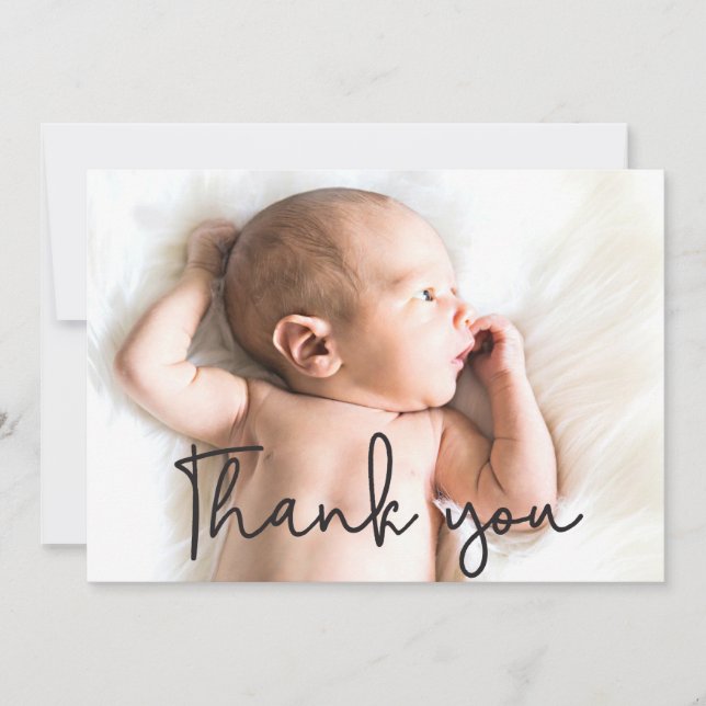 Classic Modern Vielen Dank Overlay Baby Foto Birth Ankündigung (Vorderseite)