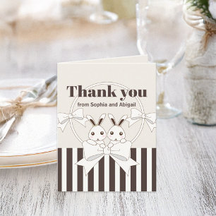 Classic Moderner Niedlicher Cartoon Bunny Twin Gir Dankeskarte