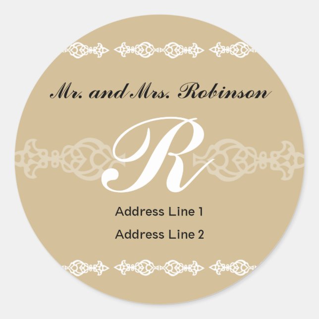 Classic Monogram Address Label 2 Runder Aufkleber (Vorderseite)