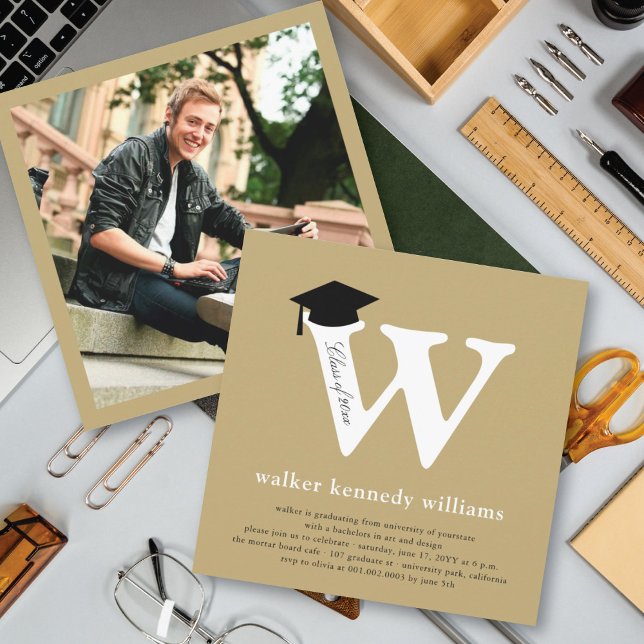 Classic Monogram Alphabet W Foto Graduation Party Einladung (Von Creator hochgeladen)
