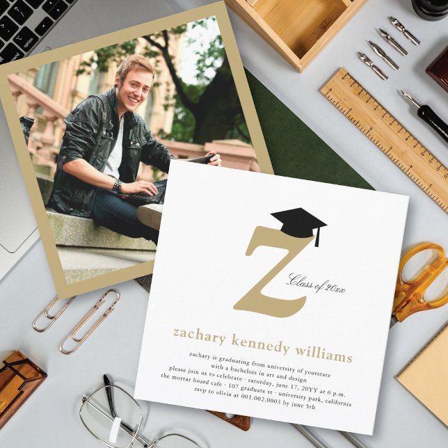 Classic Monogram Alphabet Z Foto Graduation Party Einladung (Von Creator hochgeladen)