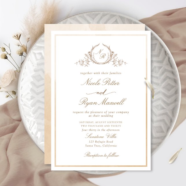 Classic Monogram Beige Cream Watercolor Wedding Einladung (Von Creator hochgeladen)