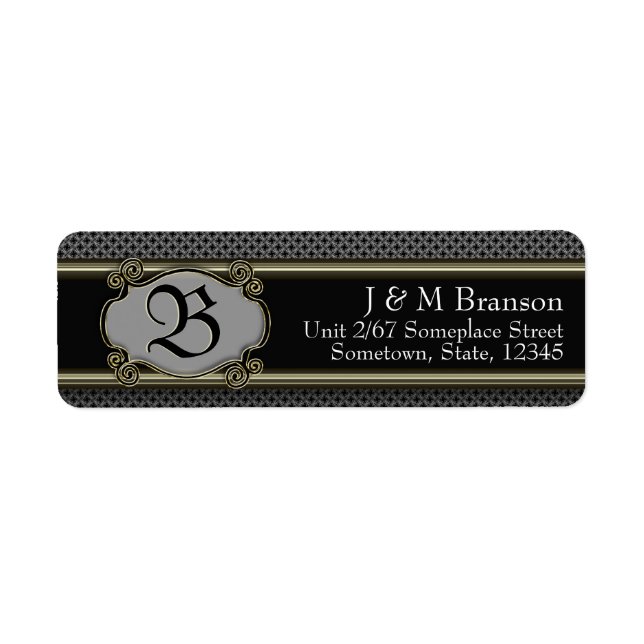Classic Monogram Black Gold Étiquette de adresse (Devant)