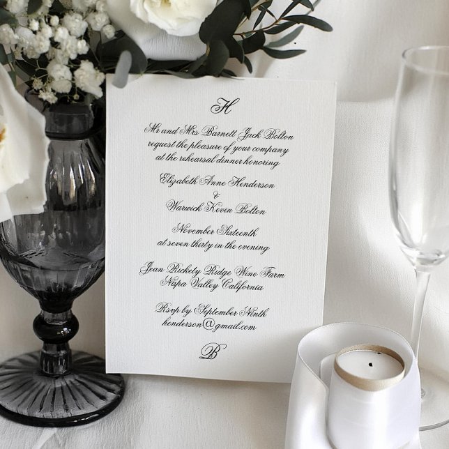 Classic Monogram Black Wedding Probe Dinner Einladung (Von Creator hochgeladen)