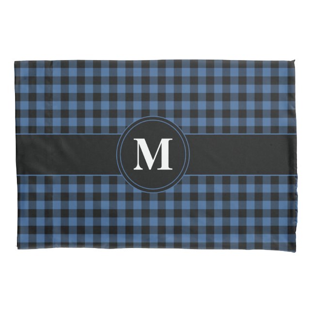 Classic Monogram Blue and Black Gingham Kissenbezug (Vorderseite)