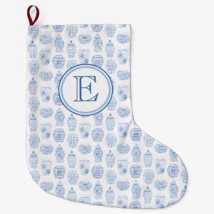 Classic Monogram Blue and White Ginger Jar Großer Weihnachtsstrumpf