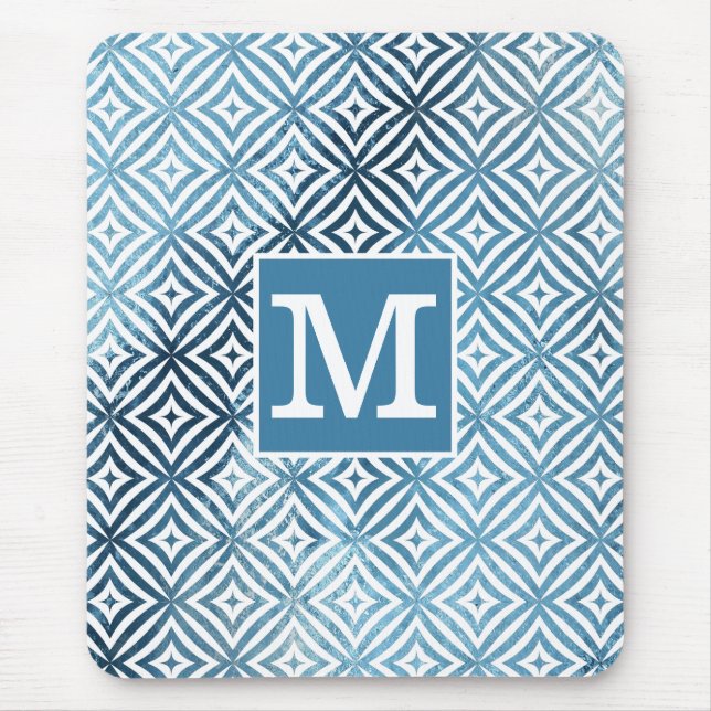 Classic Monogram Blue Frost Diamond Circle Mousepad (Vorne)